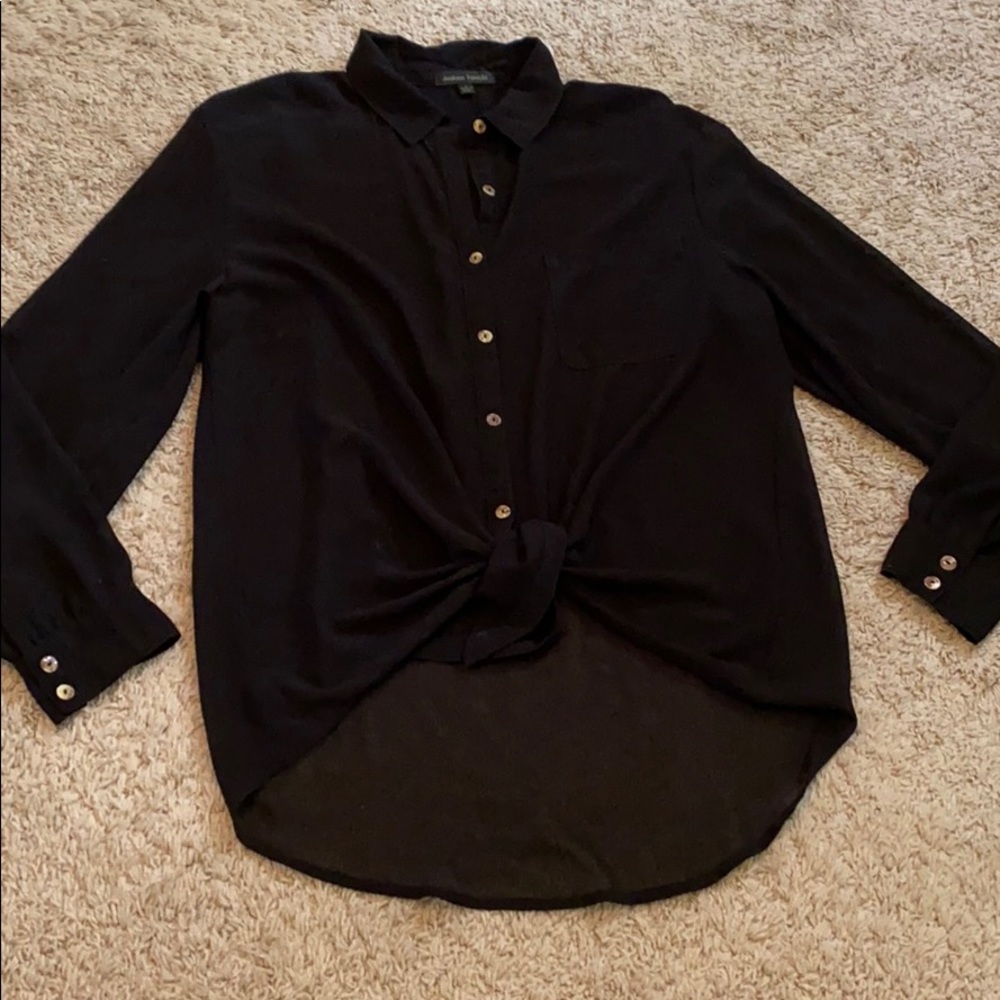 Jealous Tomato Sheer Button Down Tie Front Blouse